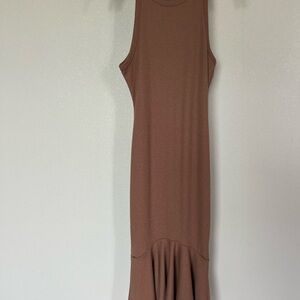 7 For All Mankind Ribbed Sleeveless Brown Midi Dress